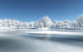 river, snow, forest, winter