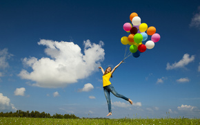 balloons, girl, love