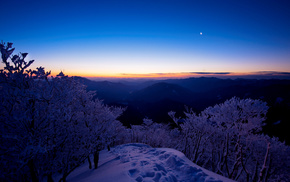 winter, sky, snow, mountain, sunset