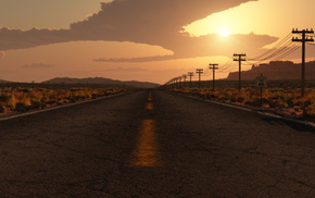 art, road, USA, clouds, 3D