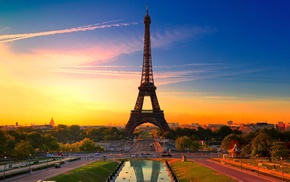 cities, sunset, Eiffel Tower, Paris