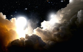 stars, moon, clouds, space