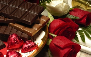 roses, delicious, chocolate, water drops