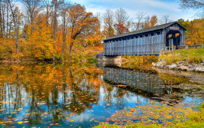 river, autumn, bridge, nature
