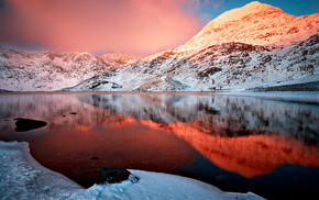 winter, snow, clouds, sky, reflection
