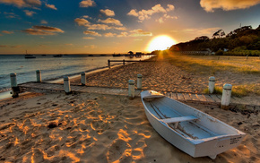 sea, boat, sand, nature, Sun