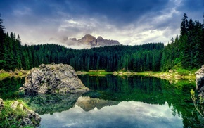 forest, lake, nature, mountain