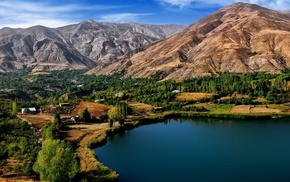 nature, lake, trees, mountain, landscape