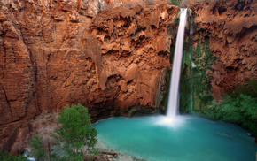 river, mountain, waterfall, nature