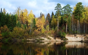 water, trees, autumn