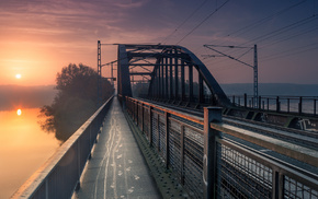 nature, bridge, river, Sun