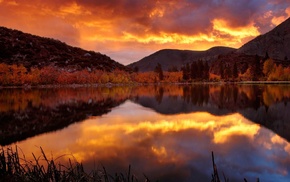 sunset, lake, autumn