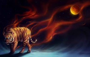 fire, art, tiger, planet, animals