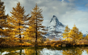 lake, mountain, landscape, autumn