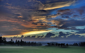 nature, sunset, trees, sky, clouds