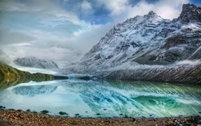 lake, mountain, cold, clouds, nature