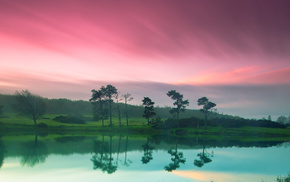 coast, green, sky, river, nature