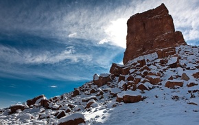 stones, sky, winter, cold