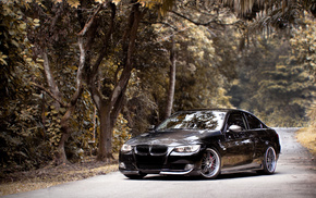 cars, forest, black, BMW, road