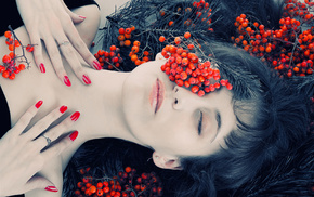 face, brunette, hands, girls, berries