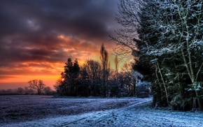 sunset, winter, landscape, nature
