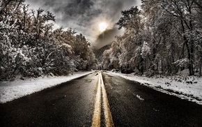 winter, road, landscape