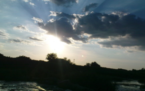 river, Sun, nature