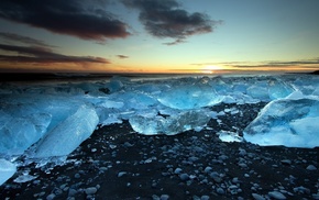 landscape, sunset, nature, sea, ice