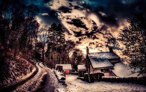 road, landscape, winter, nature