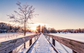 nature, bridge, landscape, winter