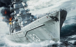 gun, ship, sea