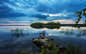 island, nature, trees, forest, lake