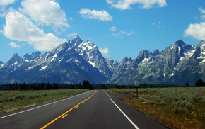 mountain, sky, road, nature, clouds