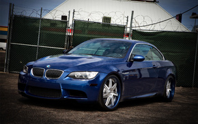 m3, fence, cars, reflection, blue