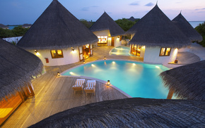 candles, swimming pool, sea, light