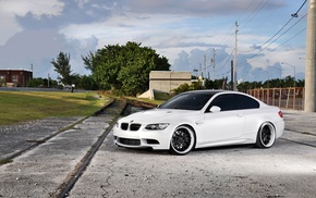 sky, cars, BMW, clouds, white