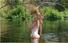 girl, girls, lake