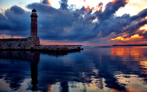 lighthouse, nature, sunset, clouds