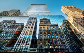 cities, reflection, New York City, skyscrapers