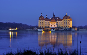castle, lights, evening, Germany, light