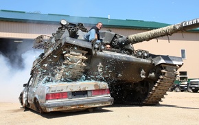 car, tank, gun, men