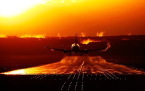 aircraft, sunset