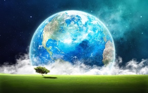 planet, tree, landscape, Earth, 3D