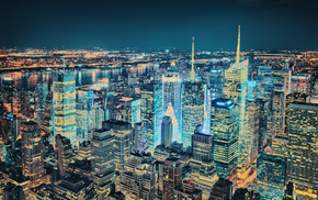 night, lights, evening, New York City, cities