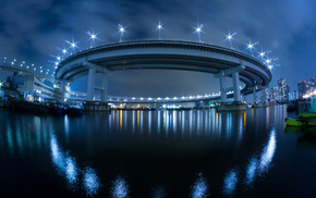 night, lights, bridge, Japan, cities