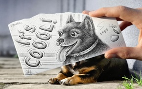 inscription, dog, animal, hand, drawing