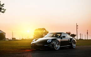 Porsche, black, Sun, cars