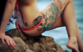 girls, tattoo, girl, legs, bikini