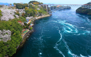 coast, bridge, nature, Japan, river