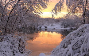 sunset, winter, nature, snow